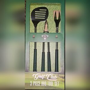Golf Themed Stainless Steel BBQ Tool Set with Black & Green Handles
